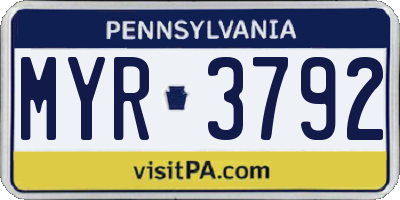 PA license plate MYR3792