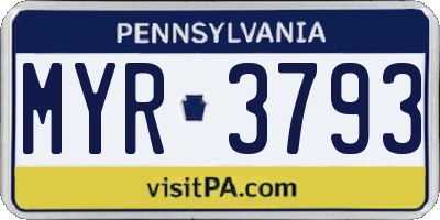 PA license plate MYR3793