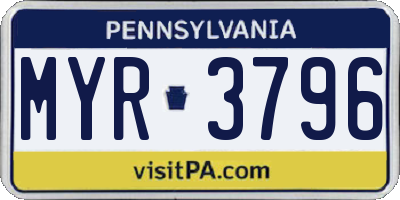 PA license plate MYR3796
