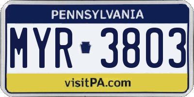 PA license plate MYR3803