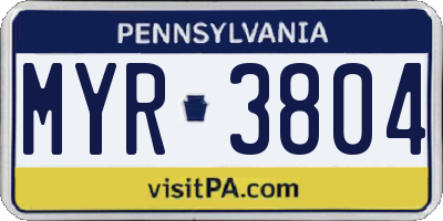 PA license plate MYR3804