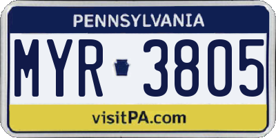PA license plate MYR3805