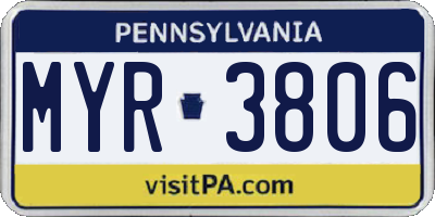 PA license plate MYR3806