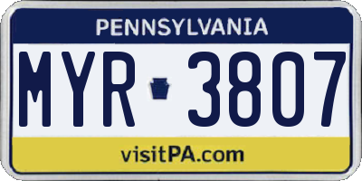 PA license plate MYR3807