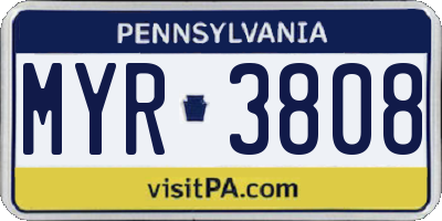 PA license plate MYR3808