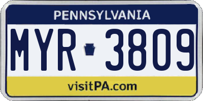 PA license plate MYR3809