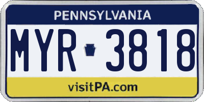 PA license plate MYR3818