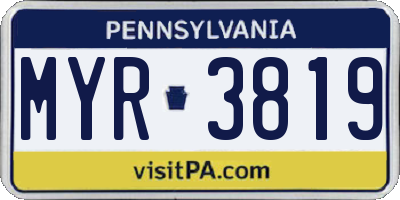 PA license plate MYR3819