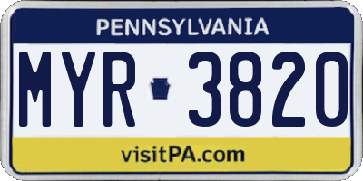 PA license plate MYR3820