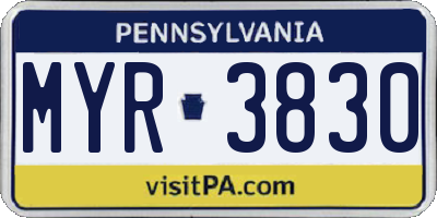 PA license plate MYR3830