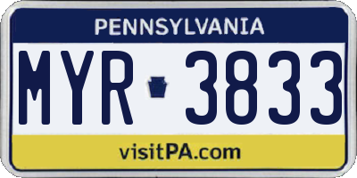 PA license plate MYR3833