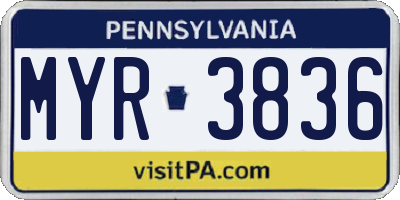 PA license plate MYR3836