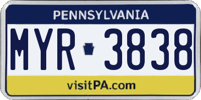 PA license plate MYR3838