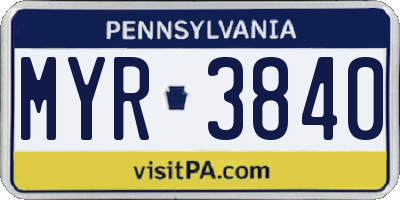 PA license plate MYR3840
