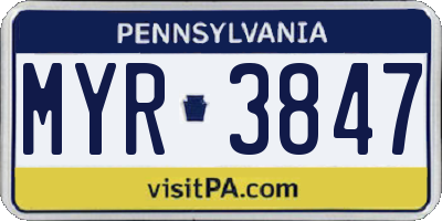 PA license plate MYR3847
