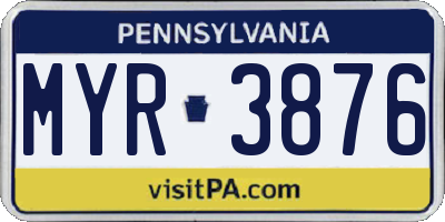 PA license plate MYR3876