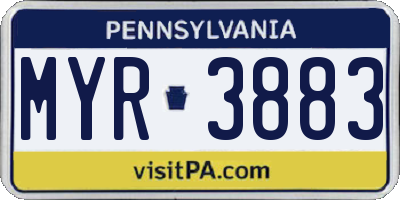PA license plate MYR3883