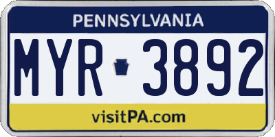 PA license plate MYR3892
