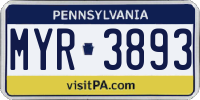 PA license plate MYR3893