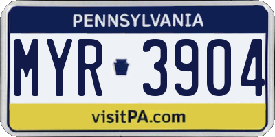 PA license plate MYR3904
