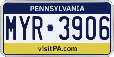 PA license plate MYR3906