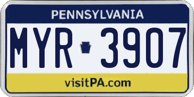 PA license plate MYR3907