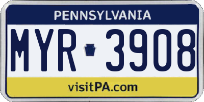 PA license plate MYR3908