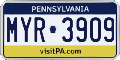 PA license plate MYR3909