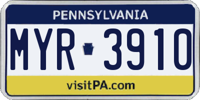 PA license plate MYR3910