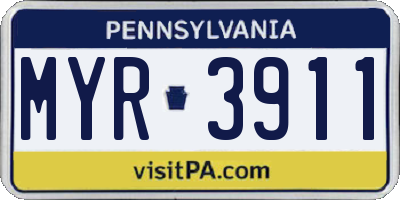 PA license plate MYR3911