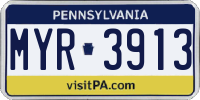 PA license plate MYR3913