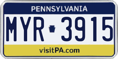 PA license plate MYR3915