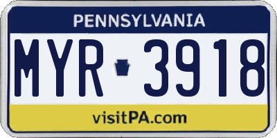 PA license plate MYR3918