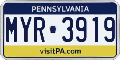 PA license plate MYR3919