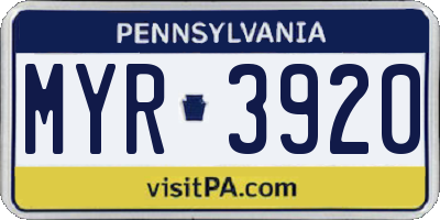 PA license plate MYR3920