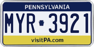 PA license plate MYR3921