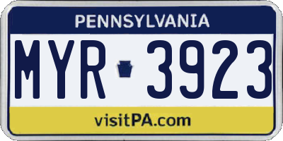 PA license plate MYR3923
