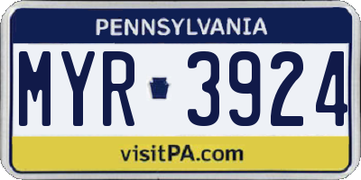 PA license plate MYR3924