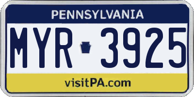 PA license plate MYR3925