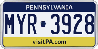 PA license plate MYR3928
