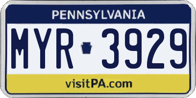 PA license plate MYR3929