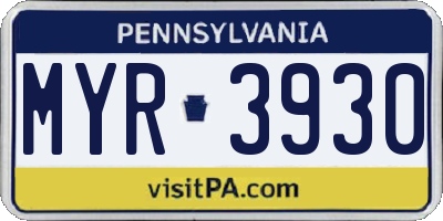 PA license plate MYR3930
