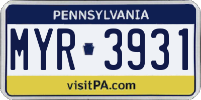 PA license plate MYR3931