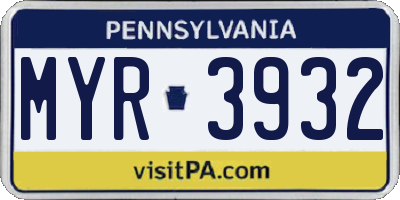 PA license plate MYR3932