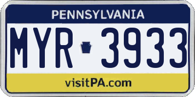 PA license plate MYR3933