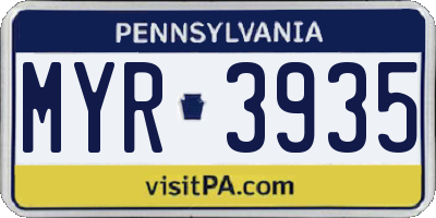 PA license plate MYR3935