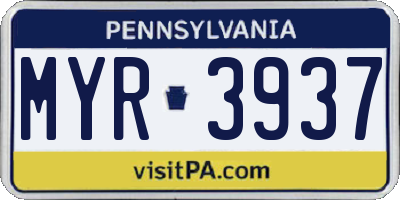 PA license plate MYR3937