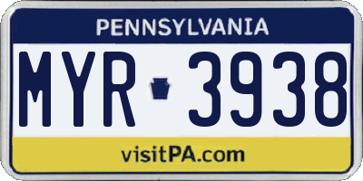 PA license plate MYR3938