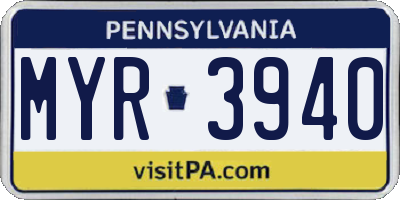 PA license plate MYR3940