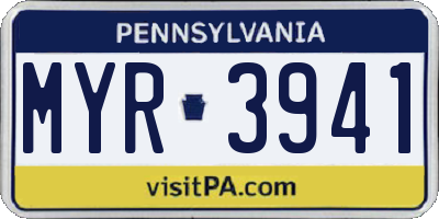 PA license plate MYR3941
